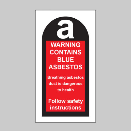 Warning contains blue asbestos etc... roll of 100 self adhesive vinyl labels 27x50mm