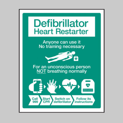 AED Sign with instructions RCUK design