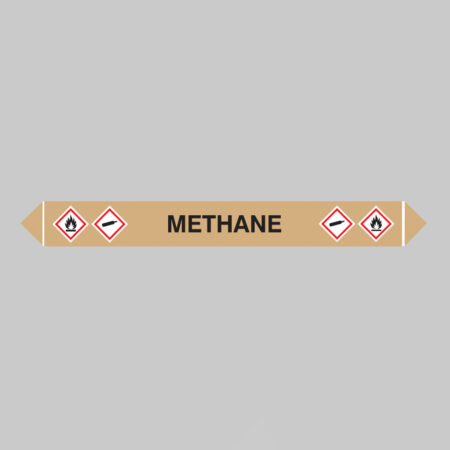 Flow marker pk of 5 methane 300x40mm self adhesive vinyl