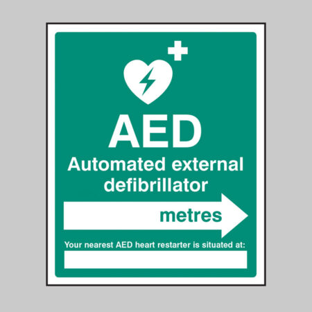 AED located in XXX metres - arrow right
