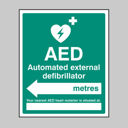 AED located in XXX metres - arrow left
