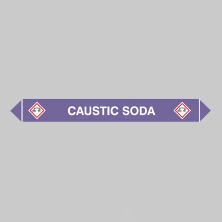 Flow marker Pk of 5 caustic soda 300x40mm self adhesive vinyl