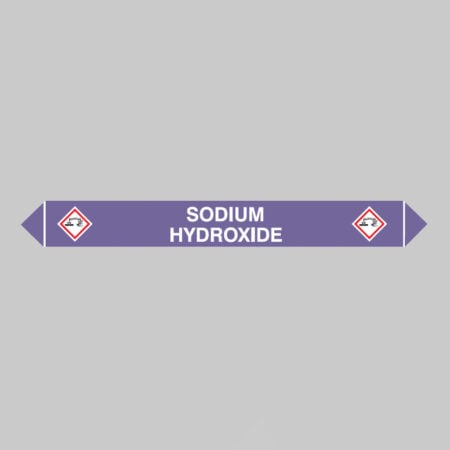 Flow marker Pk of 5 sodium hydroxide 300x40mm self adhesive vinyl