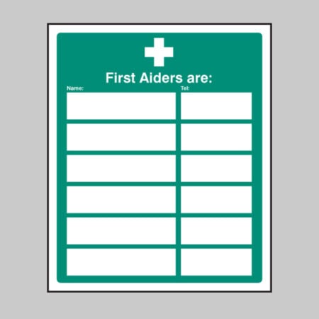 First aiders are (space for 6) adapt-a-sign 215x310mm