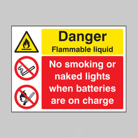 Danger flammable liquid no smoking or naked lights when batteries on charge