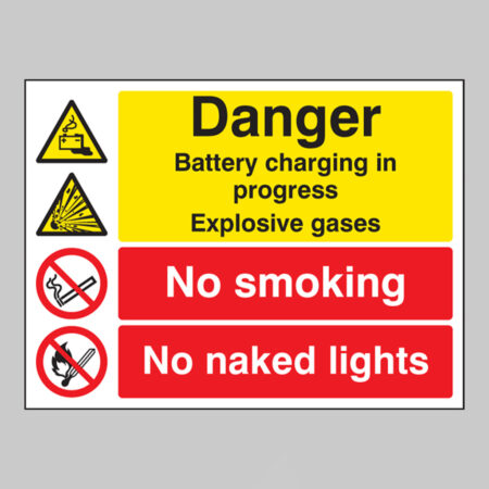 Danger Battery charging in progress explosive gases no smoking no naked lights