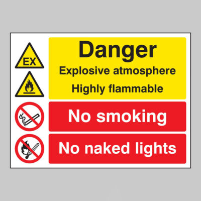 Danger explosive atmosphere highly flammable no smoking no naked lights