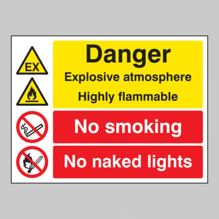 Danger explosive atmosphere highly flammable no smoking no naked lights