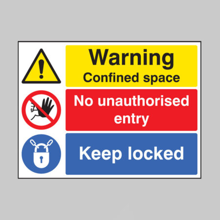 Warning confined space no unauthorised entry keep locked