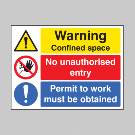 Warning confined space no unauthorised entry permit to work must be obtained