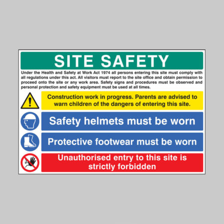 Site safety construction work, helmets, footwear, unauthorised entry