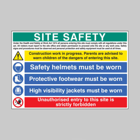 Site safety construction work, helmets, footwear, hi vis, unauthorised entry
