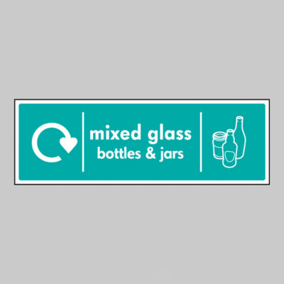 Mixed glass bottles & jars - WRAP Recycling sign