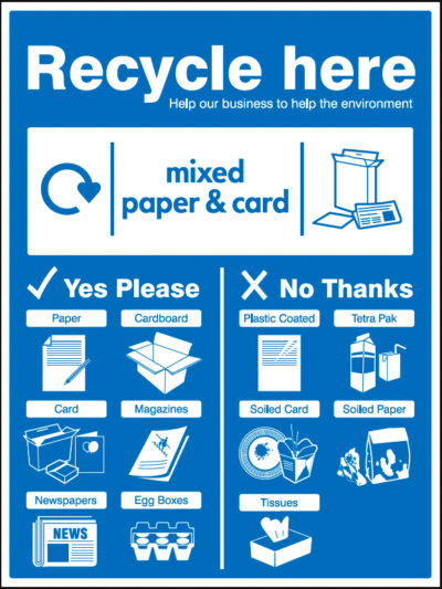 Paper & Cardboard - WRAP Recycle here sign