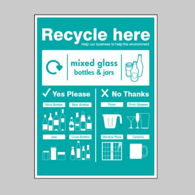 Mixed glass bottles & jars - WRAP Recycle here sign