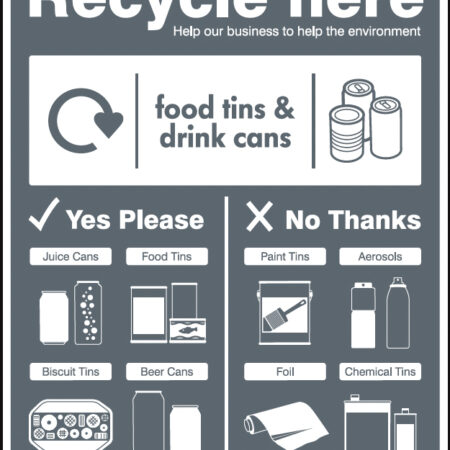 Food tins and drink cans - WRAP Recycle here sign