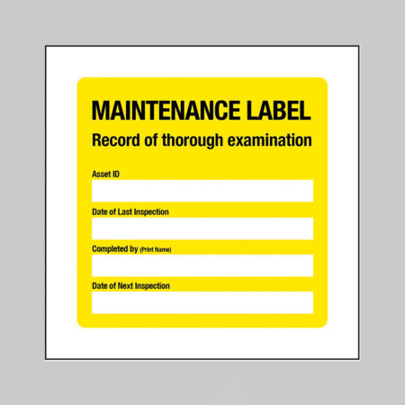 Maintenance Label: Asset Record of thorough examination  (self adhesive vinyl safety label)