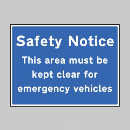Safety notice this area must be kept clear for emergency vehicles
