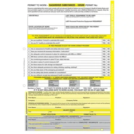 Permit To Work - Hazardous Substances - Pad of 50